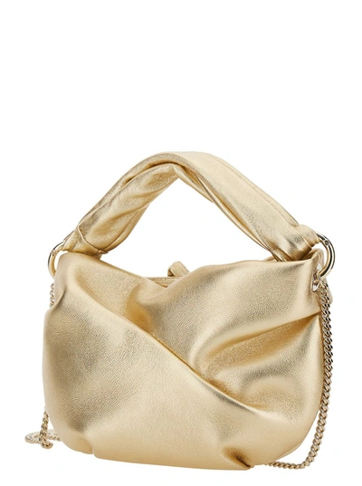 Shop Jimmy Choo 'bonny' Gold-colored Handbag With Braided Handle In Metallic Leather Woman In Grey