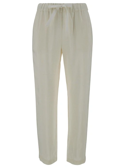 Shop Semicouture Off-white Pants With Drawstring In Viscose Woman