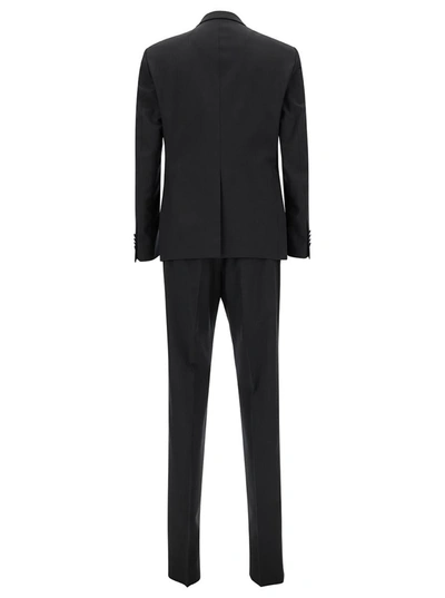 Tagliatore Black Double-breasted Tuxedo Suit With Covered Buttons In Black