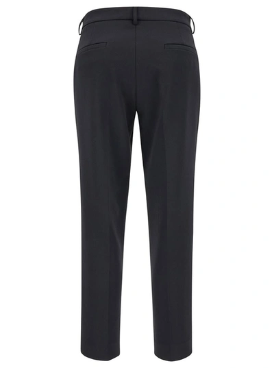 Shop Plain Black Straight Pants With Belt Loops In Double Crepe Woman