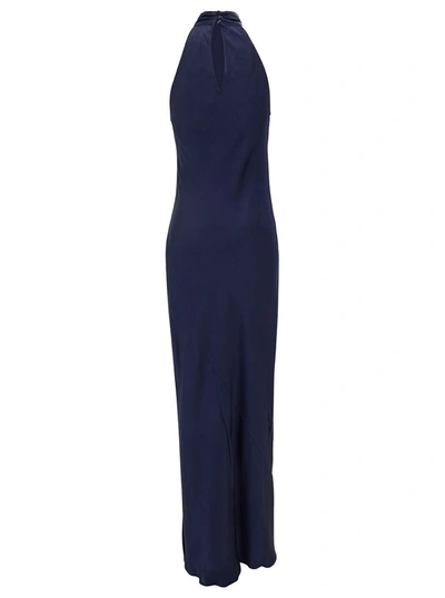 Shop Semicouture 'elisha' Long Blue Dress With Halterneck In Acetate And Silk Blend Woman