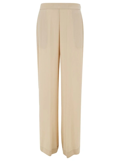 Shop Semicouture 'emerson' Beige Straight Loose Pants In Acetate And Silk Blend Woman