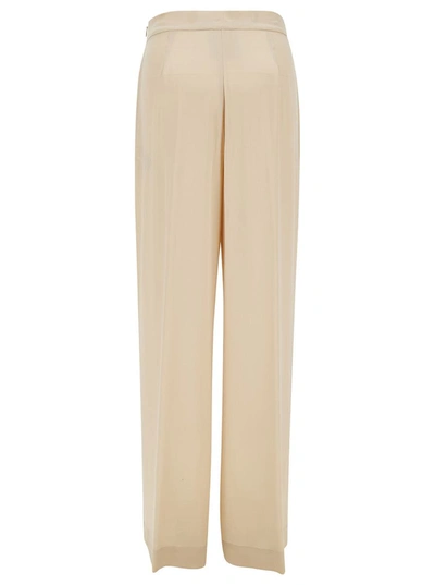 Shop Semicouture 'emerson' Beige Straight Loose Pants In Acetate And Silk Blend Woman