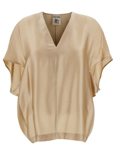 Shop Semicouture 'gabrielle' Beige Blouse Shirt With V Neckline In Silk Blend Woman