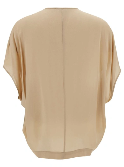 Shop Semicouture 'gabrielle' Beige Blouse Shirt With V Neckline In Silk Blend Woman