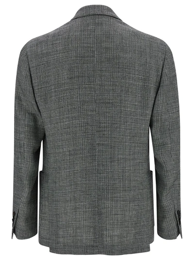 Shop Lardini Grey Double-breasted Blazer With Buttons In Wool Blend Man In White/black