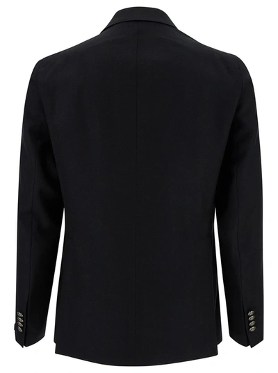 Shop Tagliatore 'montecarlo' Black Double-breasted Jacket With Silver-colored Buttons In Wool Man