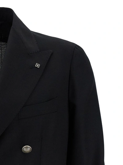 Shop Tagliatore 'montecarlo' Black Double-breasted Jacket With Silver-colored Buttons In Wool Man
