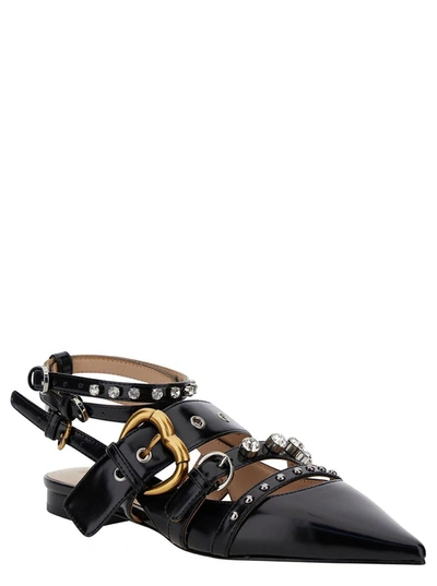 Shop Pinko Black Slingback With Studs And Multi Straps In Leather Woman