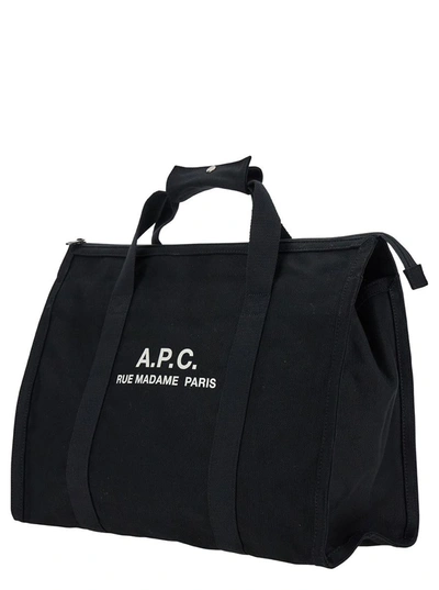 Shop Apc Black Gym Bag With Contrasting Logo Print In Cotton Man