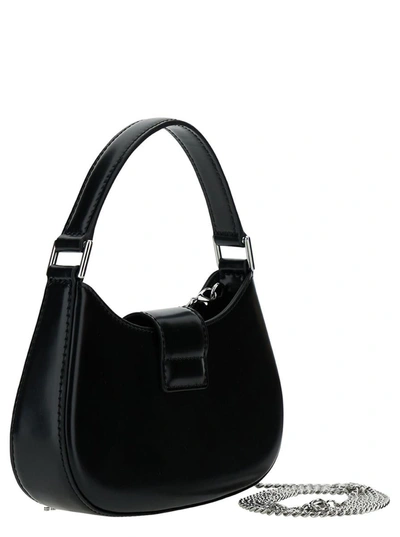 Shop Self-portrait Black Hobo Bag With Swarowski Bow Detail In Glossy Leather Woman