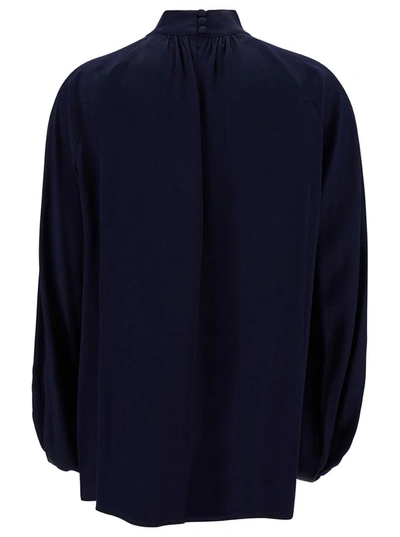 Shop Semicouture 'jazmin' Blue Blouse With Cut-out In Acetate And Silk Woman