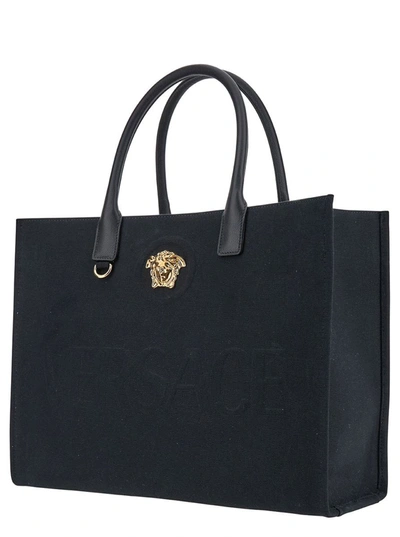 Shop Versace Logo Canvas Shopper In Black