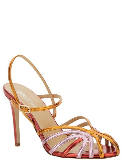 Shop Semicouture Tricolor Mirrored Sandal With Front Cage In Faux Leather Woman In Multicolor