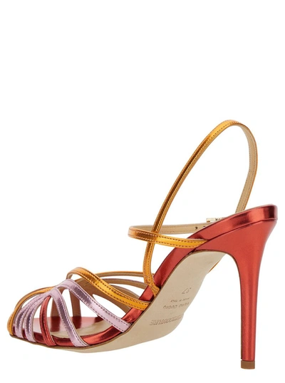 Shop Semicouture Tricolor Mirrored Sandal With Front Cage In Faux Leather Woman In Multicolor