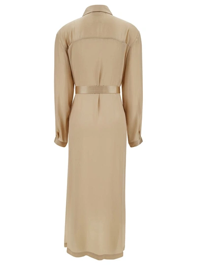 Shop Semicouture 'philipa' Long Champagne Chemisier Dress With Belt In Acetate And Silk Blend Woman In Beige