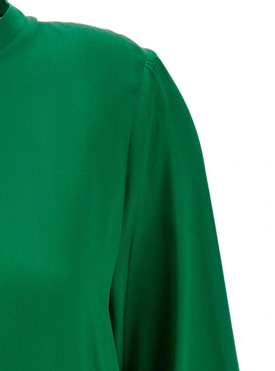 Shop Plain Green Long-sleeved Blouse In Stretch Silk Woman