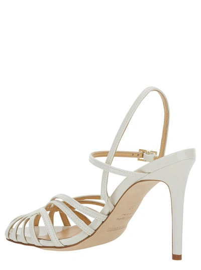 Shop Semicouture White Sandals With Front Cage In Patent Leather Woman