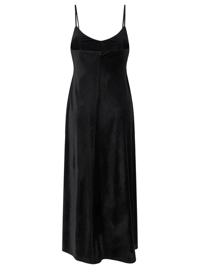 Shop Plain Midi Black Slip Dress With Spaghetti Straps Woman