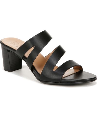Naturalizer Beaming Block Heel Slide Sandal In Black Faux Leather