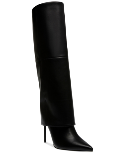 Shop Steve Madden Women's Smith Stiletto Cuffed Tall Dress Boots In Black Leather