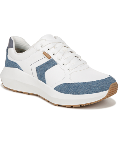Shop Dr. Scholl's Women's Hannah Retro Sneakers In White,blue Faux Leather,fabric