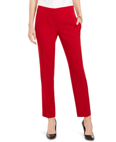Shop Kasper Petite Slim Straight-leg Trousers In Fire Red