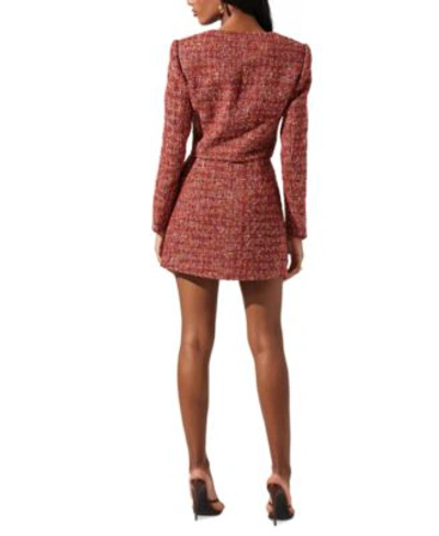 Shop Astr Womens Milena Button Front Tweed Jacket Milena Tweed Mini Skirt In Orange Brown
