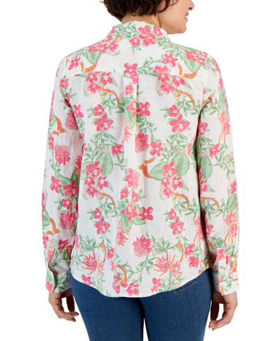 Shop Charter Club Women's 100% Linen Foliage Print Shirt, Created For Macy's In Bright White