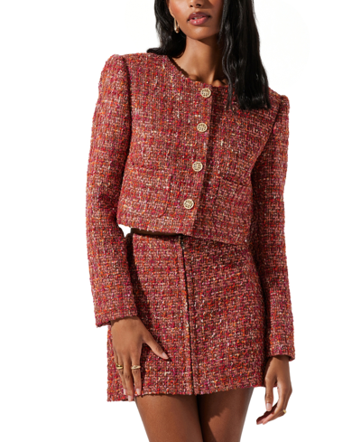 Shop Astr Women's Milena Button-front Tweed Jacket In Orange Brown