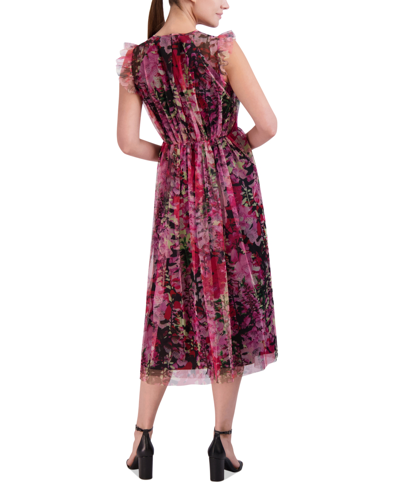 Shop Bcbgeneration Women's Floral Tulle Midi Dress In Lavender Multi