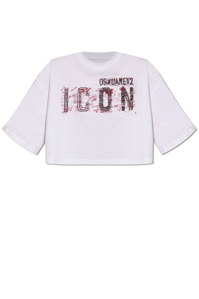 Shop Dsquared2 Icon Printed Cropped Top In White