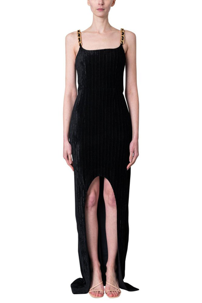 Shop Balmain Chain Strap Velvet Maxi Dress In Black