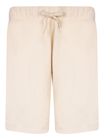 Shop Burberry Logo Printed Drawstring Bermuda Shorts In Beige