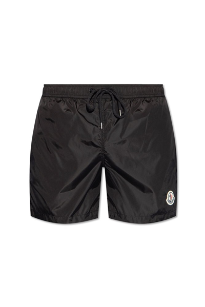 Shop Moncler Sea Logo Patch Swim Shorts In Black