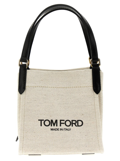 Shop Tom Ford Amalfi Logo Print Small Tote Bag In Beige