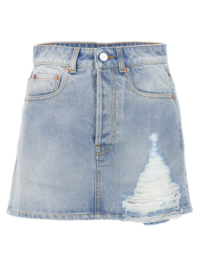 Shop Vetements Destroyed Mini Denim Skirt In Blue