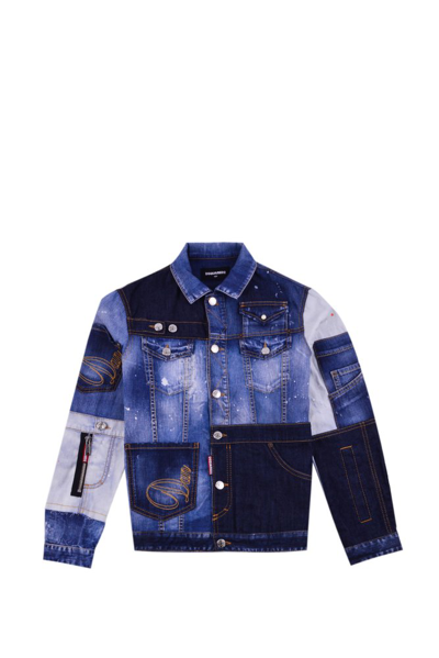 Shop Dsquared2 Kids Patchwork Buttoned Denim Jacket In Blue