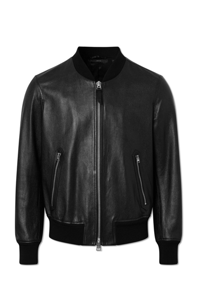 Shop Tom Ford Leather Bomber Jacket In Black