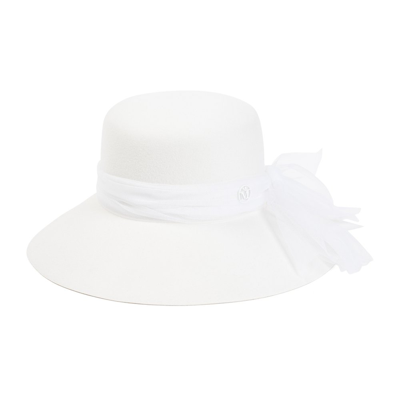 Shop Maison Michel New Kendall Flat Brim Cloche Hat In White