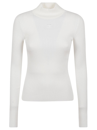 Shop Courrèges High Neck Knitted Jumper In White