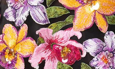 Shop Carolina Herrera Orchid Embroidered Tulle Minidress In Black Multi-color