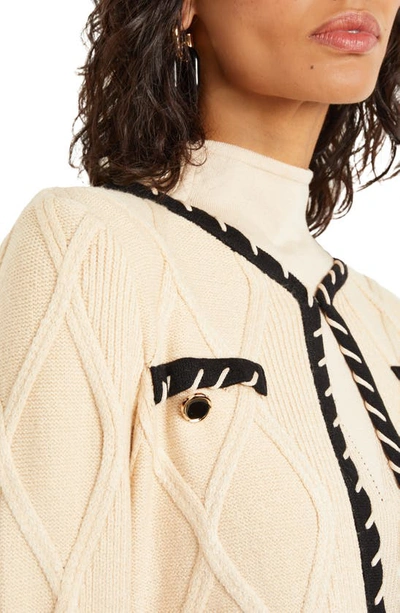 Shop Misook Contrast Trim Knit Jacket In Biscotti/black