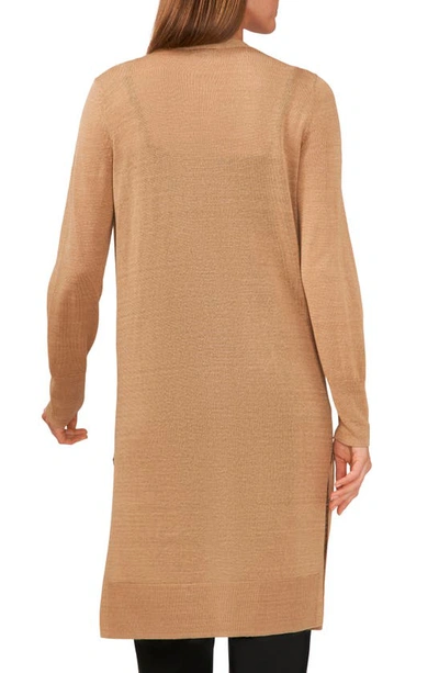 Halogen Split Side Linen Blend Long Cardigan In Light Sand