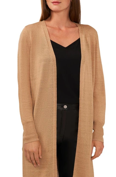 Halogen Split Side Linen Blend Long Cardigan In Light Sand