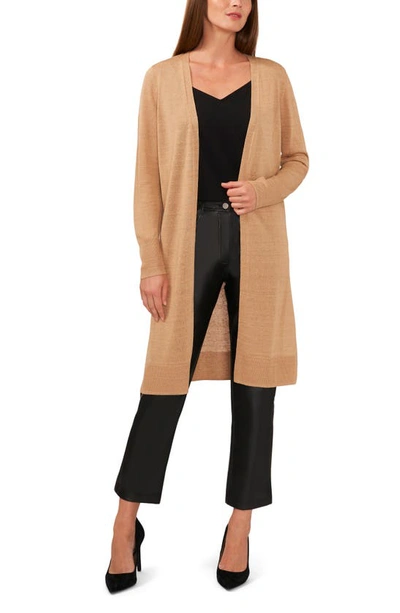 Halogen Split Side Linen Blend Long Cardigan In Light Sand