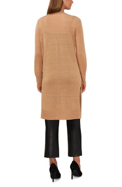 Halogen Split Side Linen Blend Long Cardigan In Light Sand