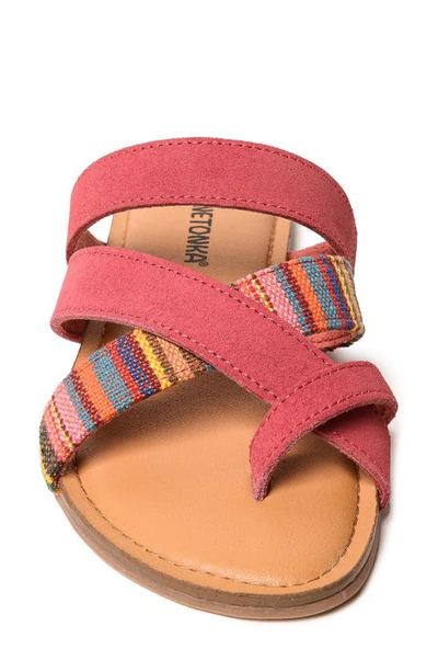 Minnetonka Faribee Slide Sandal In Hot Pink Multi