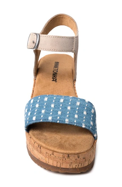 Shop Minnetonka Patrice Ankle Strap Platform Wedge Sandal In Light Blue Denim Multi