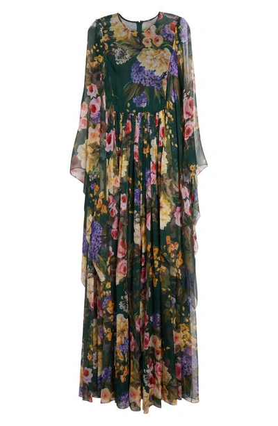 Shop Dolce & Gabbana Garden Floral Print Long Sleeve Silk Chiffon Maxi Dress In Hv4ybgiardino Fdo Verde